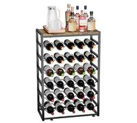 Urban Deco Wine Rack Free Standing Floor for 30 Bottles, 6-Tier Wine Bottle Holder with Metal Frame and Wooden Tabletop, Liquor Shelf for Kitchen Bar Dining Room Living Room, Black