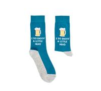Urban Eccentric I Do Enjoy a Little Head - Funny Beer Socks | Unisex Novelty Gift for Beer Lovers | Blue & Grey Crew Socks