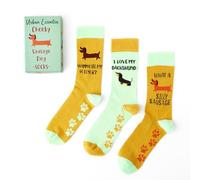 Urban Eccentric Sausage Dog Socks - Funny Dachshund Gift Set - “Wanna See My Wiener?” “Silly Sausage” “I Love My Dachshund” - UK Size 6-11 - 3 Pairs in Gift Box