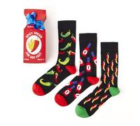 Urban Eccentric Spicy Socks For Hot Feet - 3 Pairs Gift Box - UK Size 6-11 - Chilli, Hot Sauce & Jalapeño Novelty Socks - Funny Food Gift for Men & Women
