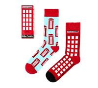 Urban Eccentric Telephone Box Novelty Socks | Iconic British Gift Box | 2 Pairs | Unisex UK Size 6-11 | Cotton Rich | Funny London Gift Idea | Birthday, Secret Santa & Everyday Wear