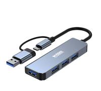 URBAN FACTORY MINEE USB / USB-C Hub with 4 Ultra-Fast USB 3.0 Ports 15cm, Grey