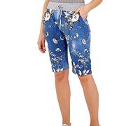 Urban Fashion Women's Italian Denim Active Yoga Cropped Printed Floral Trouser Magic Pants Jogger Ladies Elastic Drawstring Waist Sweatpants Sportswear Cotton Summer Pajamas (Print 7, ML (UK 12-14))