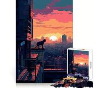 Urban Feline Sunset 1000 Pieces Jigsaw Puzzles for Teenagers Reasoning Practice Calm Recreation Premium Edges Thoughtful Gift (38x52cm)