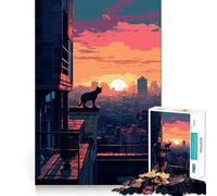 Urban Feline Sunset Jigsaw for Teenagers1000 Pieces Mind Boost Game Firm Fit Secure Assembly Bonding Activity for Loved Ones (38x52cm)