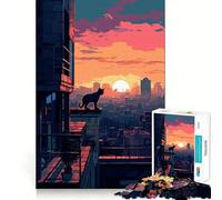 Urban Feline Sunset Jigsaw Puzzle 1000 Pieces Mental Focus Game Precision Cut Smooth Edges Absorbing Activity for Quiet Nights (38x26cm)