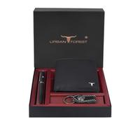 URBAN FOREST Gary Leather Wallet, Black Pen & Keychain Combo Gift Set for Men, Aniline Black, Contemporary