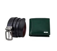 URBAN FOREST Octa Leather Wallet & Reversible Leather Belt Combo Gift Set for Men, Aniline Green, Contemporary