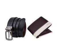 URBAN FOREST Smith Leather Wallet & Reversible Leather Belt Combo Gift Set for Men, Brown/Sand, Contemporary