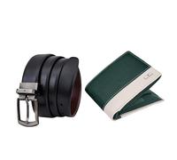 URBAN FOREST Smith Leather Wallet & Reversible Leather Belt Combo Gift Set for Men, Green/Sand, Contemporary