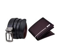 URBAN FOREST Spike Leather Wallet & Reversible Leather Belt Combo Gift Set for Men, Brown/Sand, Contemporary