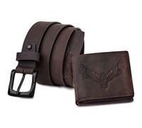 URBAN FOREST Zeke Vintage Leather Wallet & Casual Leather Belt Combo Gift Set, Vintage Brown/Brown, One Size, Vintage, Brown, One size