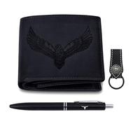 URBAN FOREST Zev Leather Wallet, Black Pen & Keychain Combo Gift Set for Men, Vintage Black, Contemporary