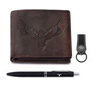 URBAN FOREST Zev Leather Wallet, Black Pen & Keychain Combo Gift Set for Men, Vintage Brown, Contemporary