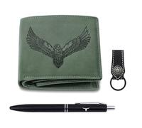 URBAN FOREST Zev Leather Wallet, Black Pen & Keychain Combo Gift Set for Men, Vintage Green, Contemporary