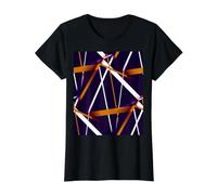 Urban Geometry Blue White Sienna-Brown Value Graphic T-Shirt, Women, Black, XS