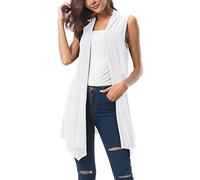 Urban GoCo Women's Sleeveless Draped Cardigan Vest (X-Large, White)