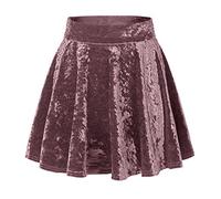 Urban GoCo Women's Vintage Velvet Mini Flared Skater Skirt (L, 2 Pink)