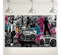 Urban Graffitis Wall Backdrop, Hip Hop Street Art Party Decorations, Colorful Indoor/Outdoor Photo Background for Events, Music Festival Supplies 71x43 Inch