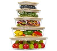 Urban Green Glass Containers with Bamboo Lids, Meal Prep Glass Food storage Container Set, 5 Pack, Pantry & Kitchen Organizer, Microwave, Oven, Freezer Safe