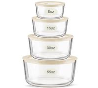 Urban Green Glass Food Container Set with Glass Lid, 4 Pack, Meal Prep Containers with Silicone Framed Airtight Lid, Leakproof, 100% Plastic Free,