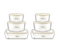 Urban Green Glass Food Container Set with Glass Lid (White Sand-6P)