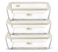 Urban Green Glass Food Storage Container Sets, 3 Pack, Glass Meal Prep Containers with Airtight Lids, Microwave Safe, LeakProof, 100% Plastic Free, White Color