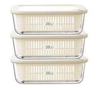 Urban Green Glass Food Storage Containers with Glass Lids, Microwave Safe Food Container Set, Aitight Meal Prep Container Set, BPA Free, 3 extra Colanders, LeakProof, 3 Pack of 35oz