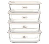 Urban Green Glass Food Storage Containers with Glass Lids, Microwave Safe Glass Food Container Set, Airtight Glass Food Container Set, LeakProof, 100% Plastic Free, White Color, 4pack