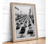 Urban Gridlock Modern Framed Wall Art Print A2 (59.4×42cm) Oak, Wall