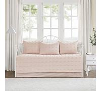 Urban Habitat Brooklyn Cotton Daybed Cover - Jacquard Tufted Chenille with Quilted Reverse, All Season Bedding with Bedskirt, Matching Shams, Decorative Pillow, Pink 39"x75" 5 Piece