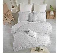 URBAN HABITAT Brooklyn Duvet Set 100% Cotton Jacquard, Tufts Accent, Embroidered Toss Pillows, Shabby Chic All Season Comfoter Cover, Matching Shams, Bedskirt, Full/Queen, Grey 7 Piece