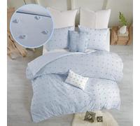 URBAN HABITAT Cotton Comforter Set-Jacquard Tufts Pompom Design All Season Bedding, Blue, Queen