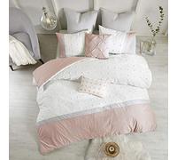 Urban Habitat Duvet Set 100% Cotton Jacquard, Tufts Accent, Shabby Chic All Season Cover for Comforter, Matching Shams, Decorative Pillows, Full/Queen (88 in x 92 in), Blush/Ivory 7 Piece