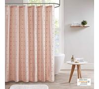URBAN HABITAT UH70-2242 Brooklyn Cotton Fabric Shower Curtain Jacquard Pom Machine Washable Shabby Chic Modern Home Bathroom Décor Bathtub Privacy Screen, 70" x 72", Pink