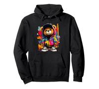 Urban Hip Hop Teddy Graffiti Colour Wall Art Cartoon Style Pullover Hoodie