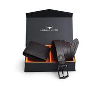 URBAN HYDE Brown Men's Leather Belt & Wallet Combo (Brown), Brown Eco, Casual