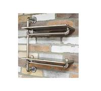 Urban Industrial Style Steel Grey Iron Pipe Effect Wall Shelves Double Shelf