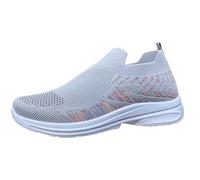 Urban Jacks Ladies Casual Comfort Summer Flyknit Breathable Lightweight Flexible Slip-On Sock Rainbow Trainer Shoe Sizes 4-8’s (Grey, UK Footwear Size System, Adult, Women, Numeric, Medium, 7)
