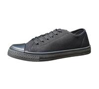 Urban Jacks Women's Canvas Trainers - Classic Low-Top Casual Plimsoll with Rubber Toe Cap-Black-3