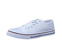 Urban Jacks Women's Canvas Trainers - Classic Low-Top Casual Plimsoll with Rubber Toe Cap-White-3