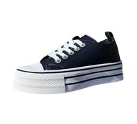 Urban Jacks Women's Platform Lace-Up Trainers with Diamante Eyelets PU Leather-Black-7