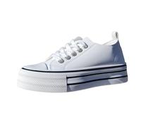 Urban Jacks Women's Platform Lace-Up Trainers with Diamante Eyelets PU Leather-White-6