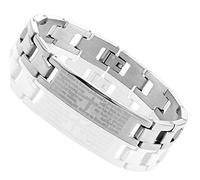 Urban Jewelry Lords Prayer Cross - 316L Stainless Steel Link Bangle Bracelet for Men (Silver)