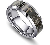 URBAN JEWELRY Men’s Christian Ring - Inscribed with The Religious Lord’s Prayer and Cross - Black and Silver Color - Polished Solid Tungsten Carbide Material for Him (9)