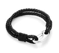 URBAN JEWELRY Mens Braided Black Genuine Leather Bracelet with Locking Stainless Steel Clasp, Color Black Silver