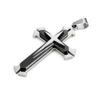 URBAN JEWELRY Polished 316L Stainless Steel Star Cross Necklace Pendant - Black & Silver, 53cm Chain