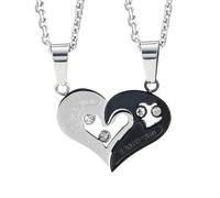URBAN JEWELRY Stunning 2pcs His & Hers Couples Gift Heart Pendant Love Necklace Set for Lover Valentine 19" & 21" Chain