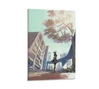 Urban Landscape Art Print Abstract City Poster Futuristic Wall Decor Nature Meets Urban Modern Home Art Unique Prints for Living Room Aesthetic Artwork for Bedroom Gift 08x12inch(20x30cm) Framed
