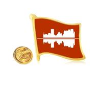 Urban Landscape Signs Symbolize Reflected Tall Buildings Golden Metal Flag Lapel Pin Badge